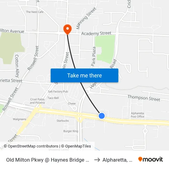 Old Milton Pkwy @ Haynes Bridge Rd to Alpharetta, GA map