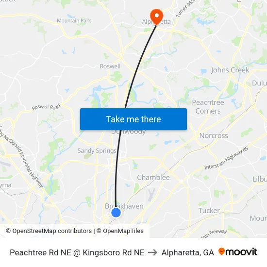Peachtree Rd NE @ Kingsboro Rd NE to Alpharetta, GA map