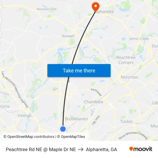 Peachtree Rd NE @ Maple Dr NE to Alpharetta, GA map