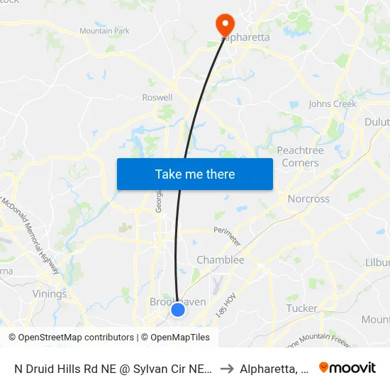 N Druid Hills Rd NE @ Sylvan Cir NE (N) to Alpharetta, GA map