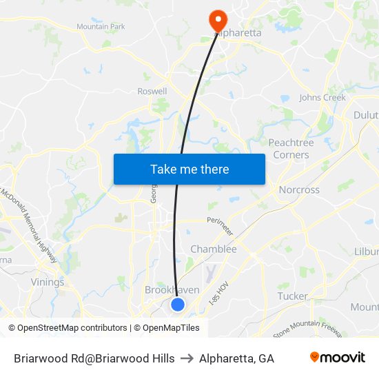 Briarwood Rd@Briarwood Hills to Alpharetta, GA map