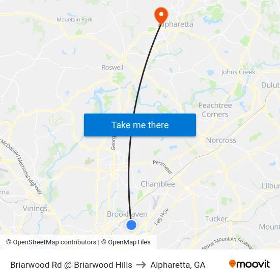 Briarwood Rd @ Briarwood Hills to Alpharetta, GA map