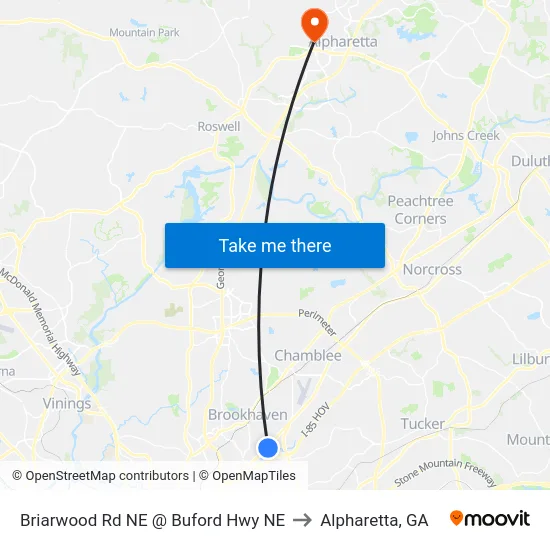 Briarwood Rd NE @ Buford Hwy NE to Alpharetta, GA map