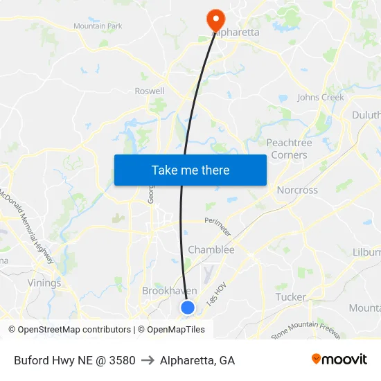 Buford Hwy NE @ 3580 to Alpharetta, GA map
