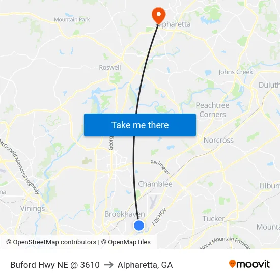 Buford Hwy NE @ 3610 to Alpharetta, GA map