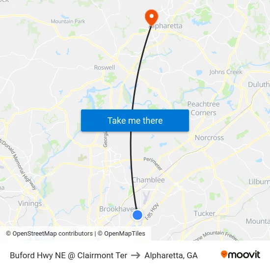 Buford Hwy NE @ Clairmont Ter to Alpharetta, GA map