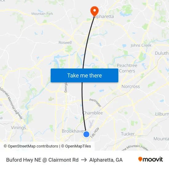Buford Hwy NE @ Clairmont Rd to Alpharetta, GA map