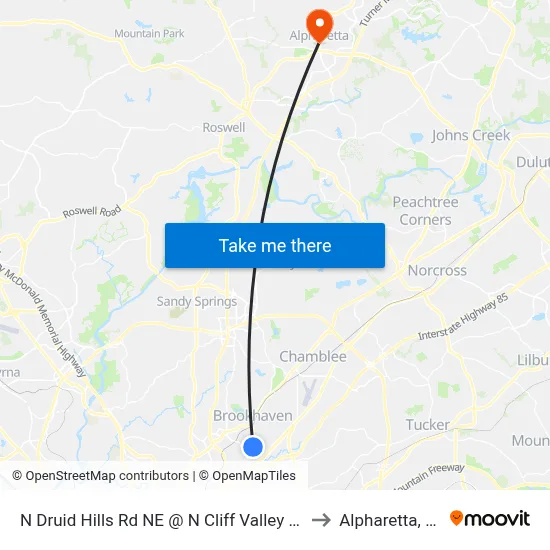 N Druid Hills Rd NE @ N Cliff Valley Way to Alpharetta, GA map