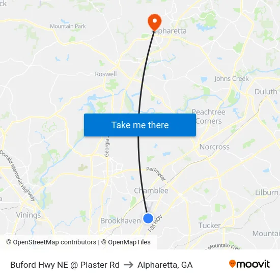 Buford Hwy NE @ Plaster Rd to Alpharetta, GA map