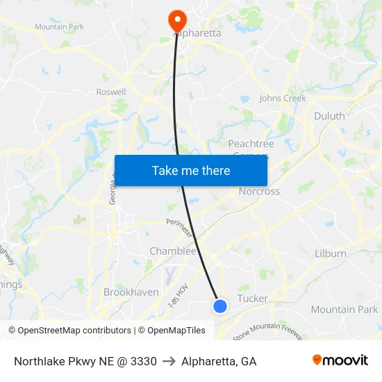 Northlake Pkwy NE @ 3330 to Alpharetta, GA map