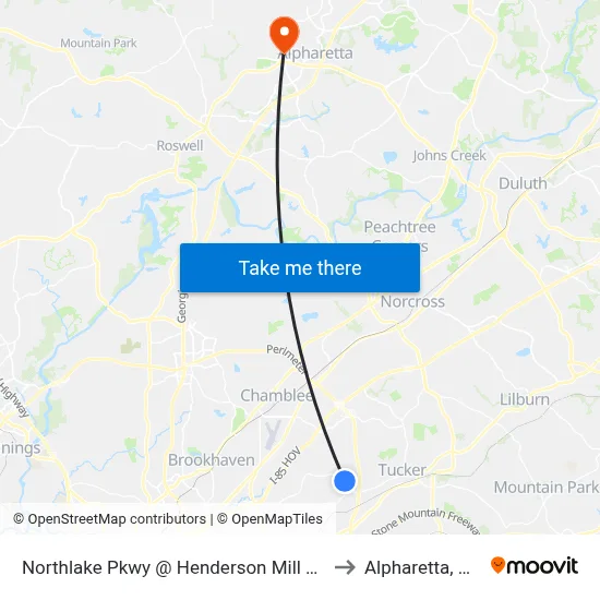Northlake Pkwy @ Henderson Mill Rd to Alpharetta, GA map