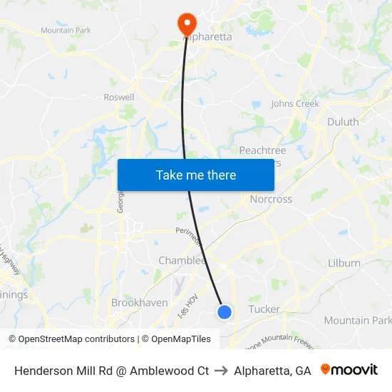 Henderson Mill Rd @ Amblewood Ct to Alpharetta, GA map
