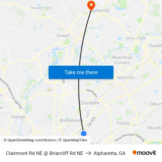 Clairmont Rd NE @ Briarcliff Rd NE to Alpharetta, GA map