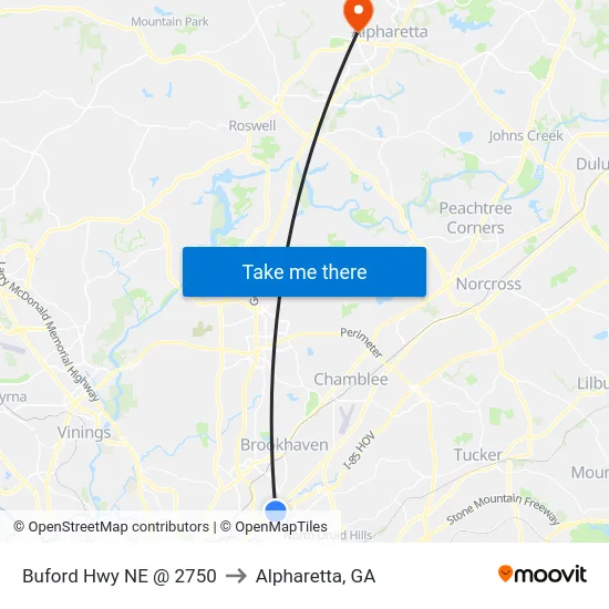 Buford Hwy NE @ 2750 to Alpharetta, GA map