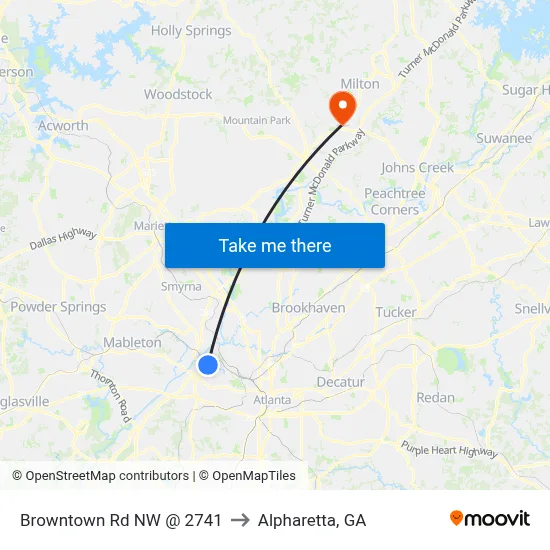 Browntown Rd NW @ 2741 to Alpharetta, GA map