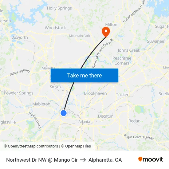 Northwest Dr NW @ Mango Cir to Alpharetta, GA map