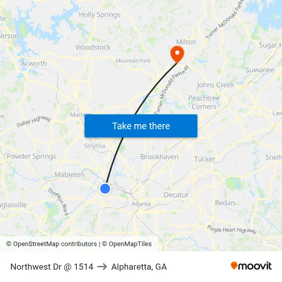 Northwest Dr @ 1514 to Alpharetta, GA map