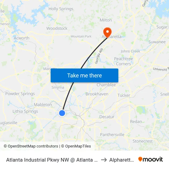 Atlanta Industrial Pkwy NW @ Atlanta Industrial Dr to Alpharetta, GA map