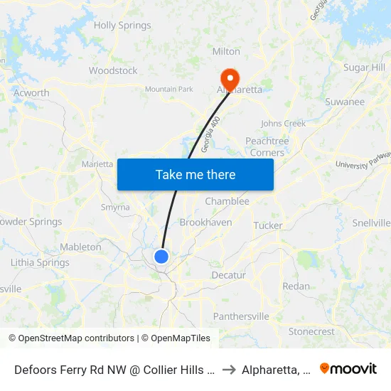 Defoors Ferry Rd NW @ Collier Hills Way to Alpharetta, GA map