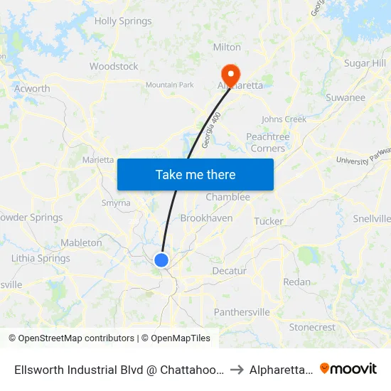 Ellsworth Industrial Blvd @ Chattahoochee Ave to Alpharetta, GA map