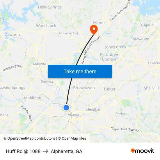 Huff Rd @ 1088 to Alpharetta, GA map
