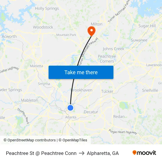 Peachtree St @ Peachtree Conn to Alpharetta, GA map