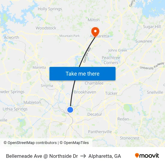 Bellemeade Ave @ Northside Dr to Alpharetta, GA map