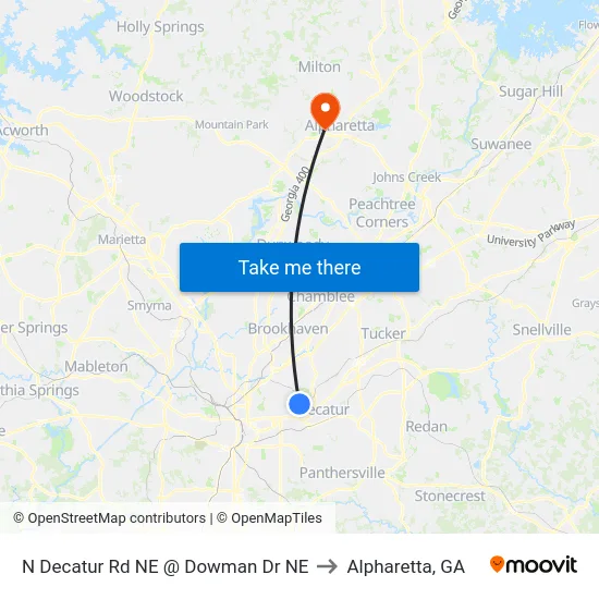 N Decatur Rd NE @ Dowman Dr NE to Alpharetta, GA map