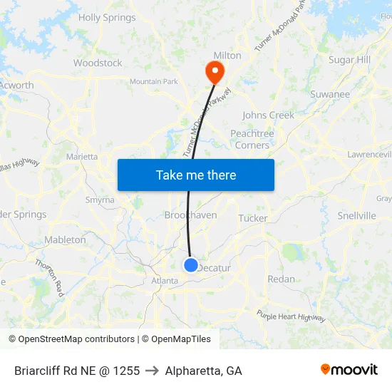 Briarcliff Rd NE @ 1255 to Alpharetta, GA map