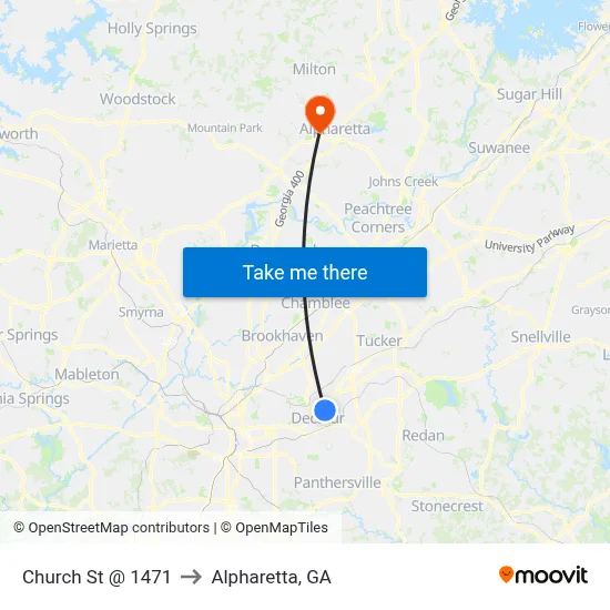 Church St @ 1471 to Alpharetta, GA map
