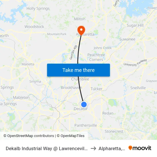 Dekalb Industrial Way @ Lawrenceville Hwy to Alpharetta, GA map