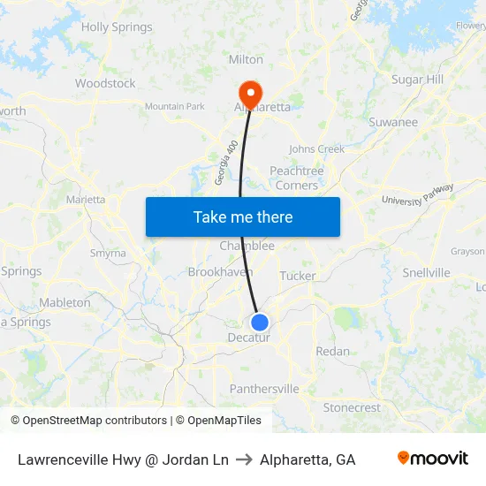 Lawrenceville Hwy @ Jordan Ln to Alpharetta, GA map