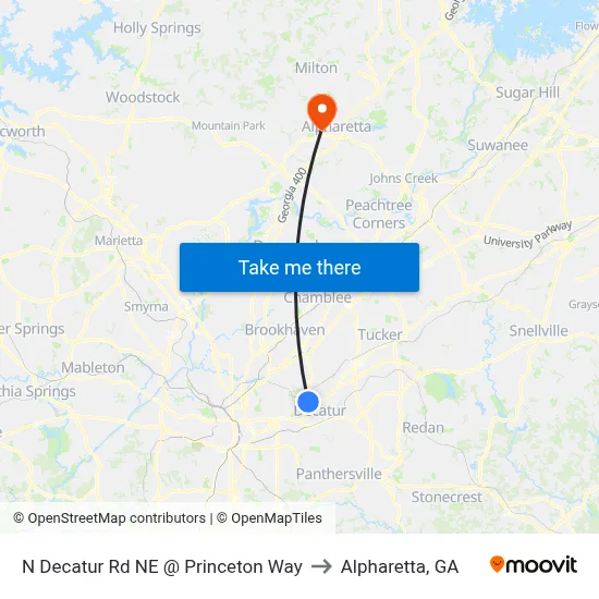 N Decatur Rd NE @ Princeton Way to Alpharetta, GA map