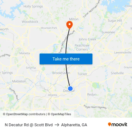 N Decatur Rd @ Scott Blvd to Alpharetta, GA map