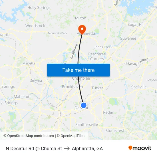 N Decatur Rd @ Church St to Alpharetta, GA map