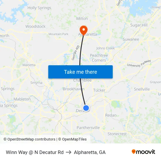 Winn Way @ N Decatur Rd to Alpharetta, GA map