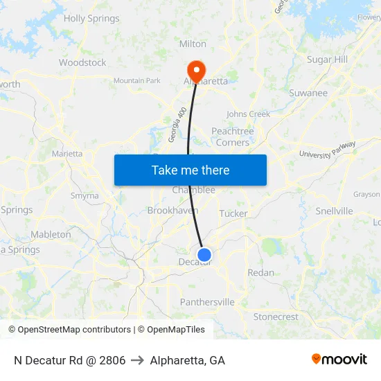 N Decatur Rd @ 2806 to Alpharetta, GA map