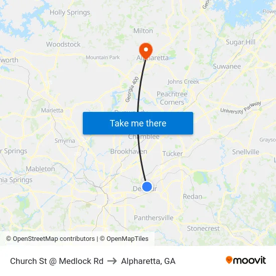 Church St @ Medlock Rd to Alpharetta, GA map