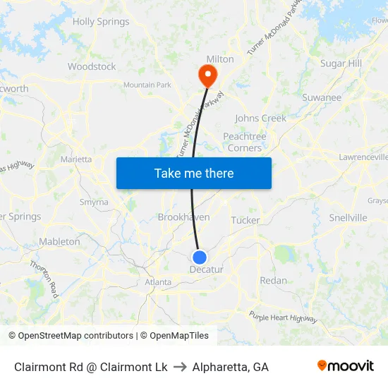 Clairmont Rd @ Clairmont Lk to Alpharetta, GA map