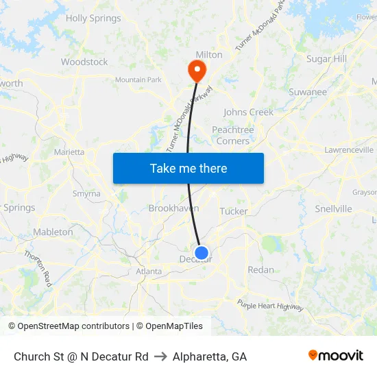 Church St @ N Decatur Rd to Alpharetta, GA map