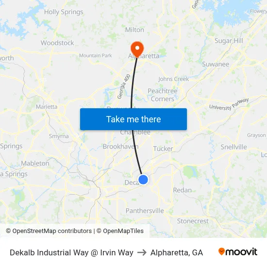 Dekalb Industrial Way @ Irvin Way to Alpharetta, GA map