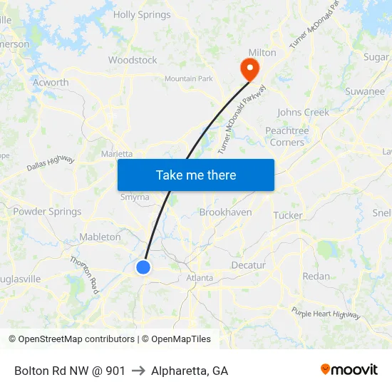 Bolton Rd NW @ 901 to Alpharetta, GA map
