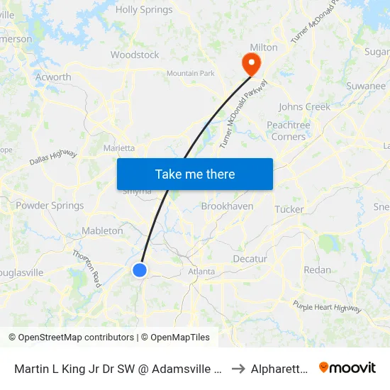Martin L King Jr Dr SW @ Adamsville Place Pkwy to Alpharetta, GA map