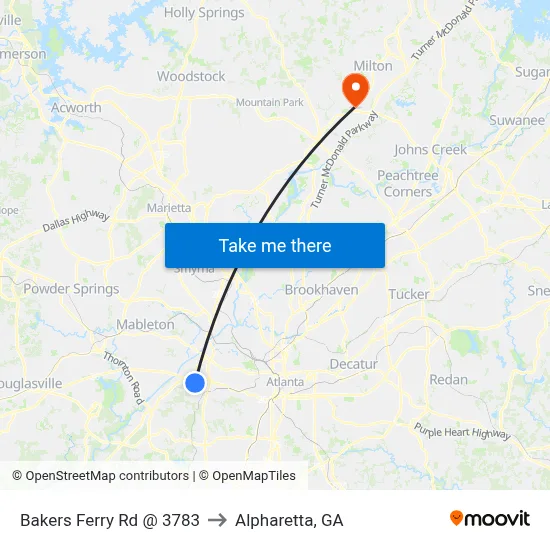 Bakers Ferry Rd @ 3783 to Alpharetta, GA map