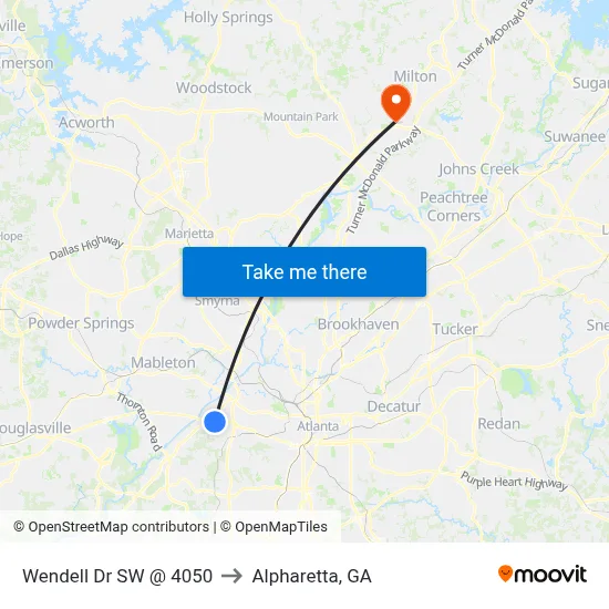 Wendell Dr SW @ 4050 to Alpharetta, GA map