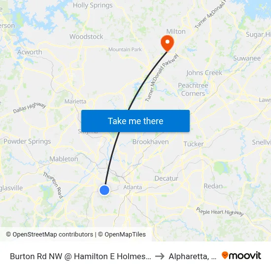 Burton Rd NW @ Hamilton E Holmes Dr N to Alpharetta, GA map