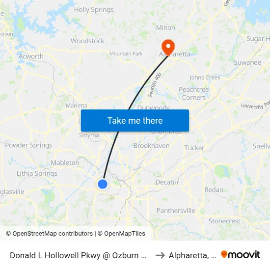 Donald L Hollowell Pkwy @ Ozburn Rd NW to Alpharetta, GA map