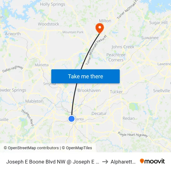 Joseph E Boone Blvd NW @ Joseph E Lowery Blvd to Alpharetta, GA map