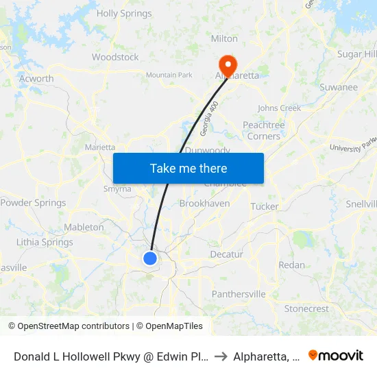 Donald L Hollowell Pkwy @ Edwin Pl NW to Alpharetta, GA map