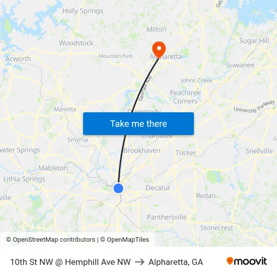 10th St NW @ Hemphill Ave NW to Alpharetta, GA map